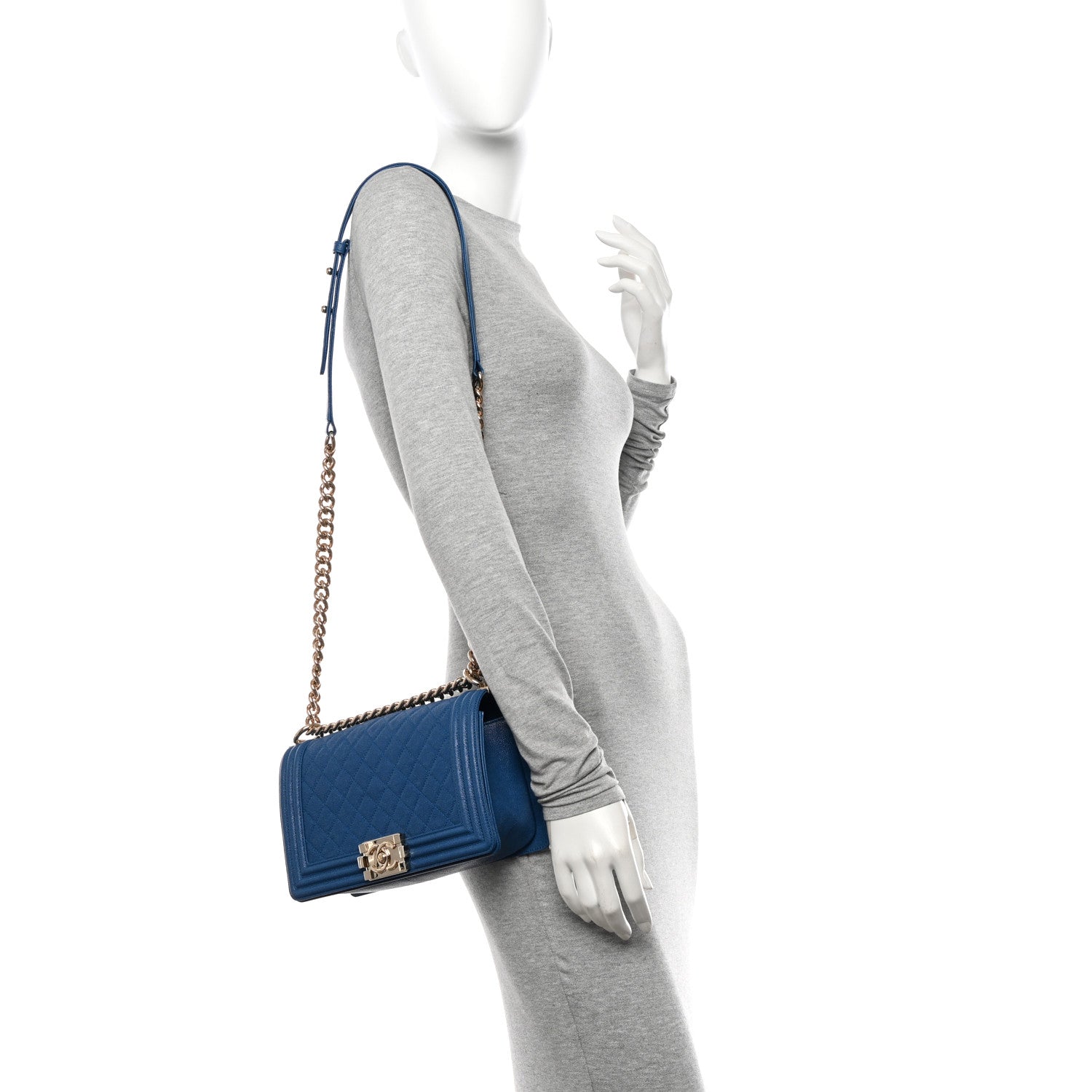 Chanel Caviar Quilted Medium Boy Flap Blue 3 of 10