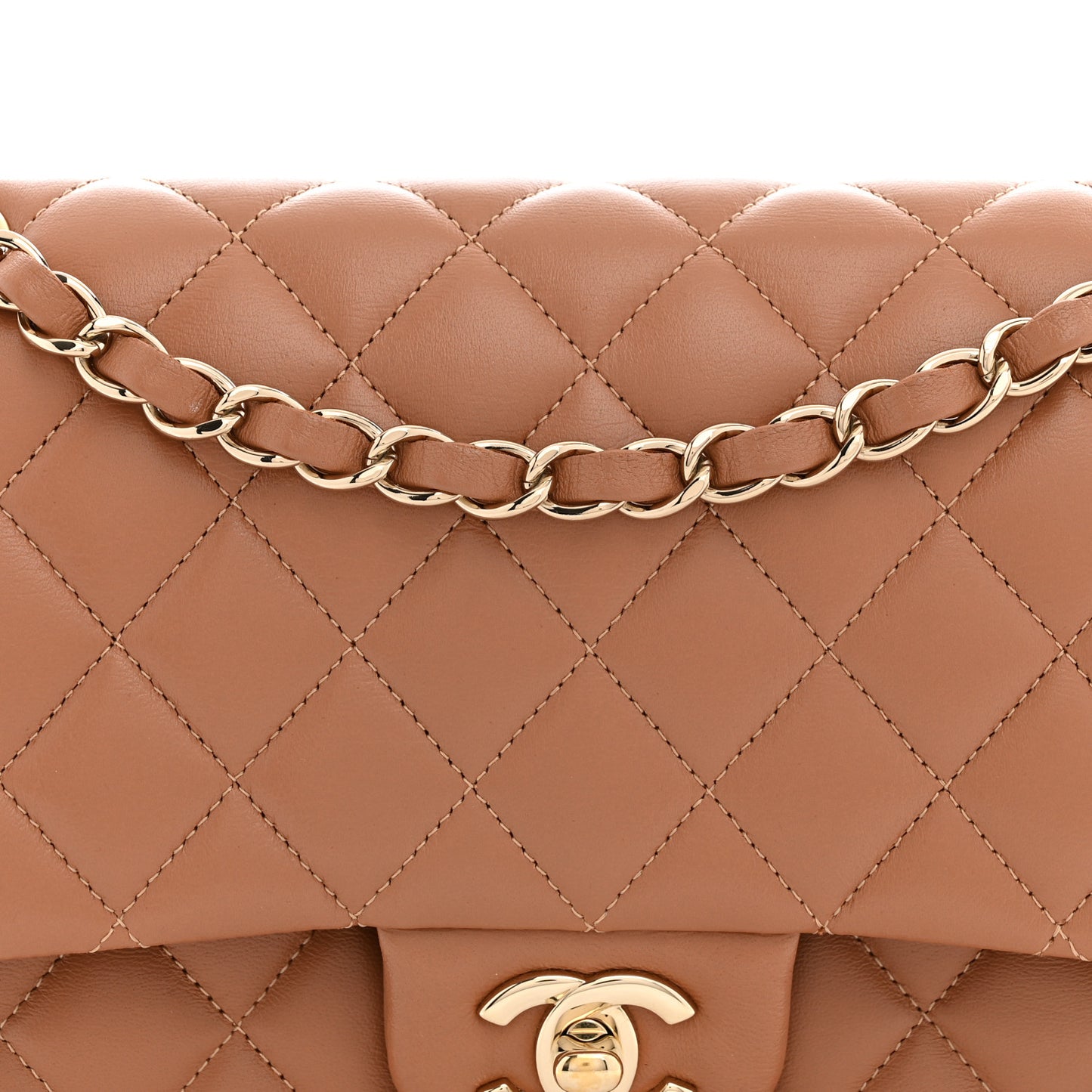 Lambskin Quilted Medium Double Flap Brown
