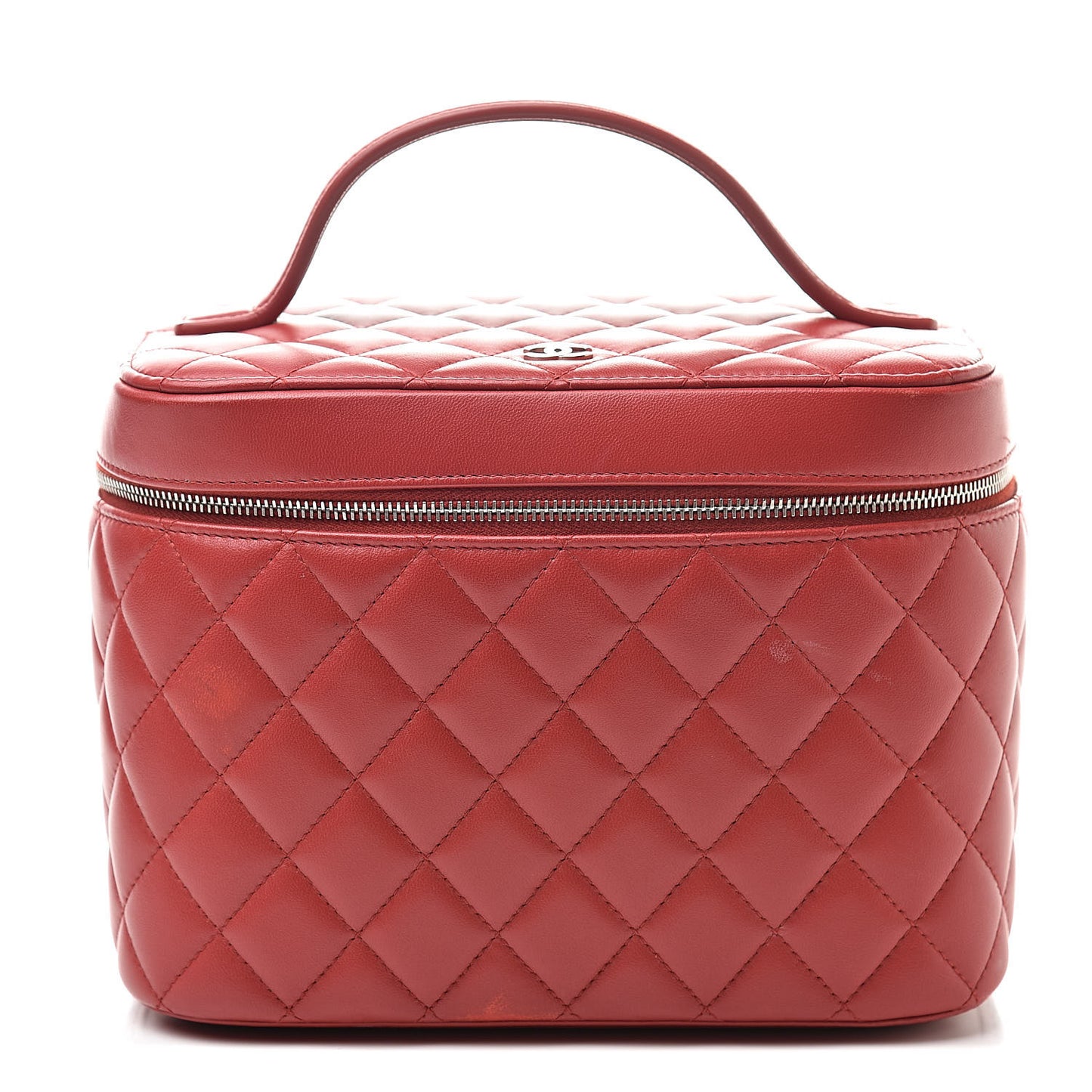 Lambskin Quilted Large Vanity Pouch Red