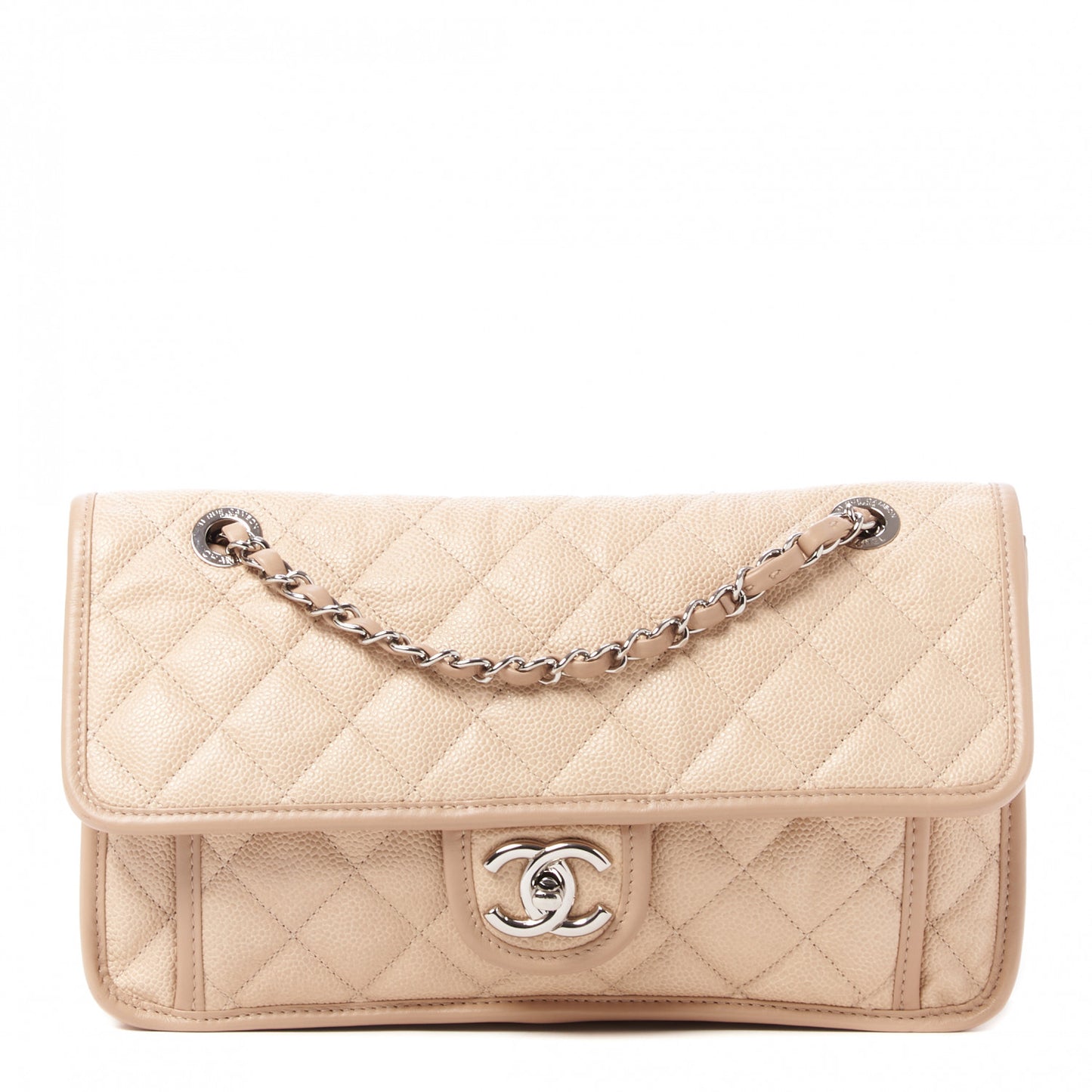 Caviar Quilted Medium French Riviera Flap Beige
