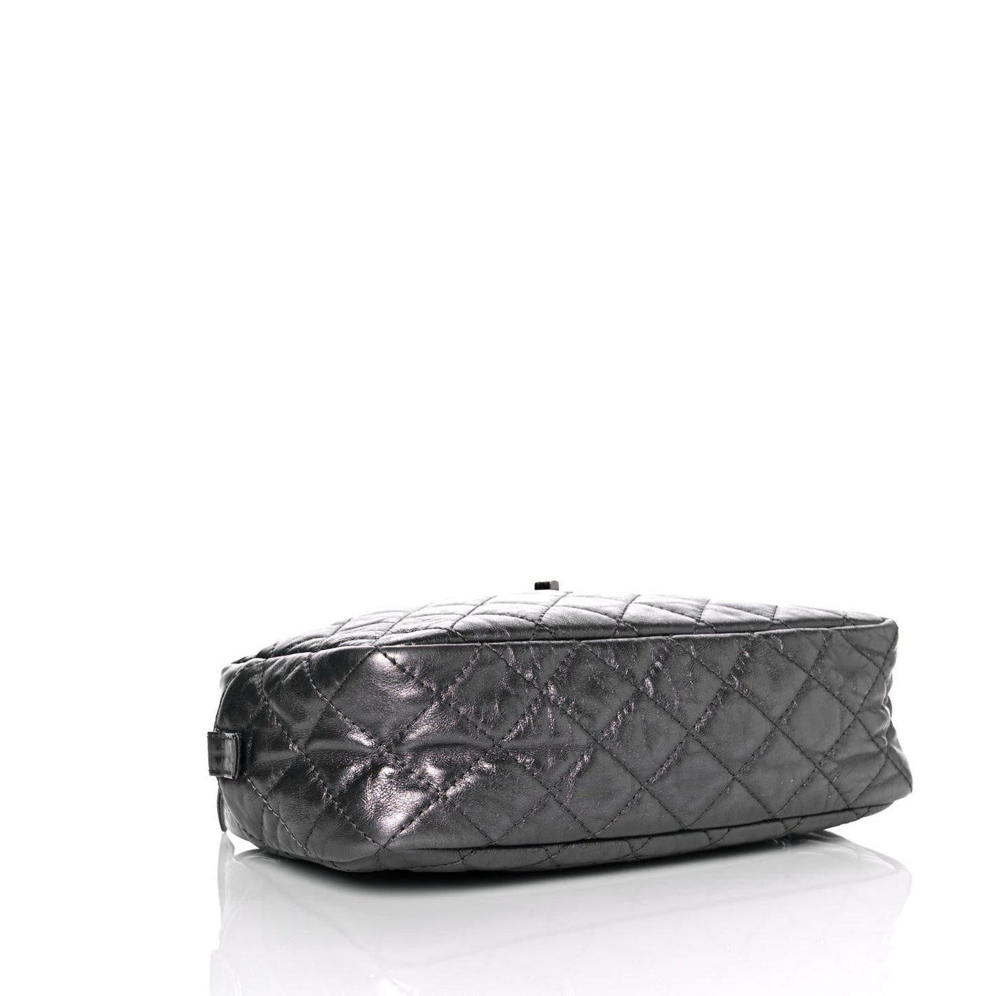 Metallic Aged Calfskin Quilted Medium Reissue Camera Case Dark Silver