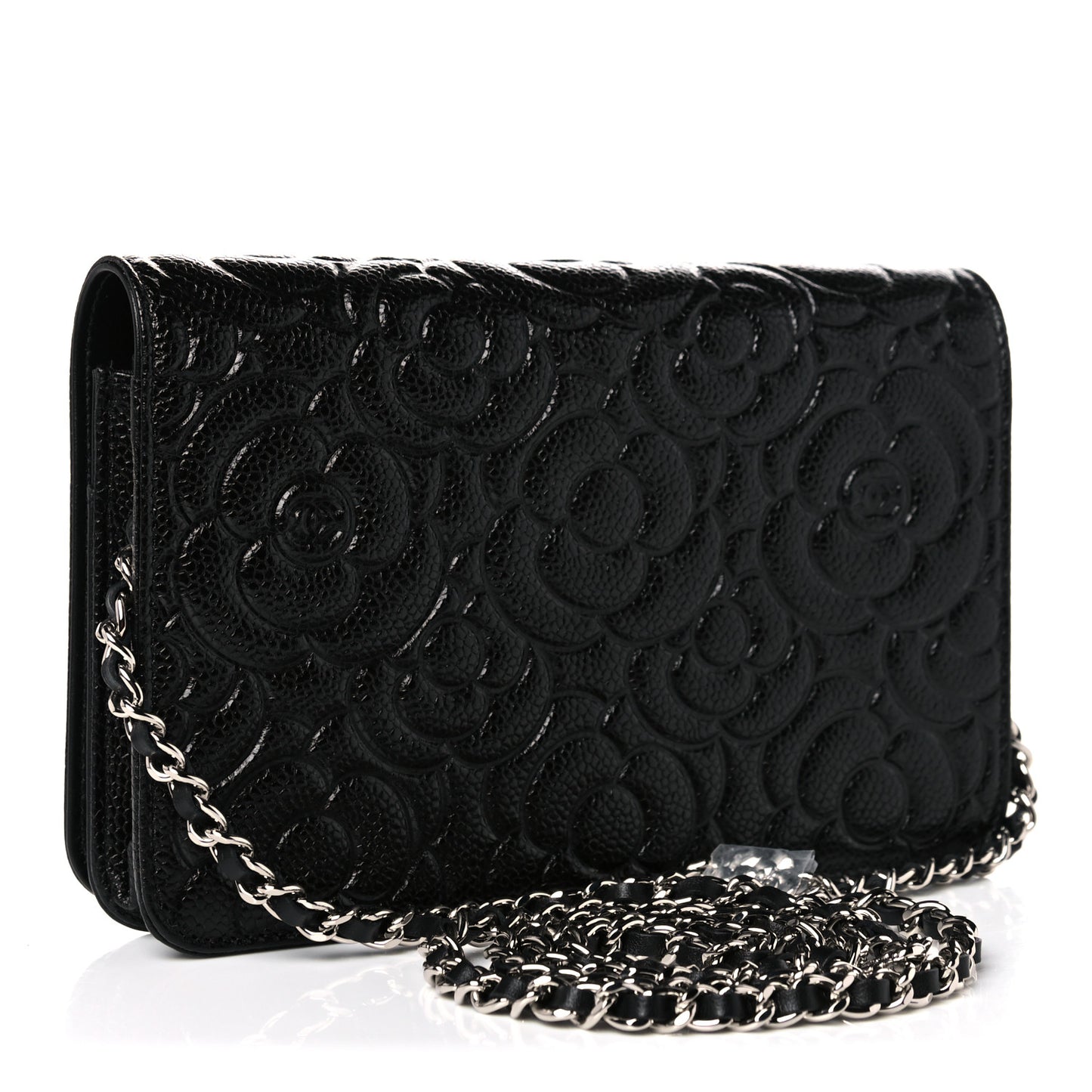 Caviar Camellia Embossed Wallet On Chain WOC Black