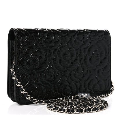 Chanel Caviar Camellia Embossed Wallet On Chain WOC Black 2 of 10
