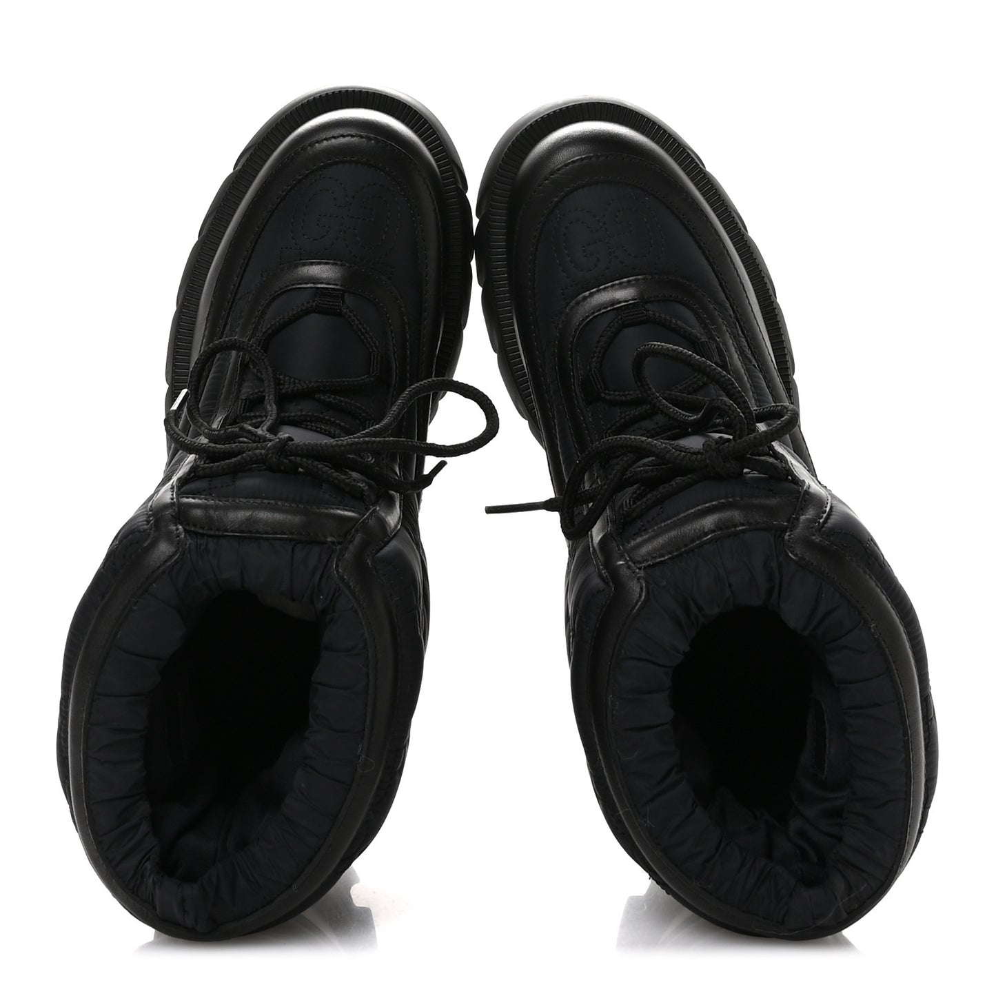 Nylon Calfskin GG Matelasse Lace Up Platform Ankle Boots 37 Black
