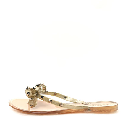 Valentino Garavani PVC Jelly Glitter Rockstud Bow Thong Sandals 39 Oro 1 of 8
