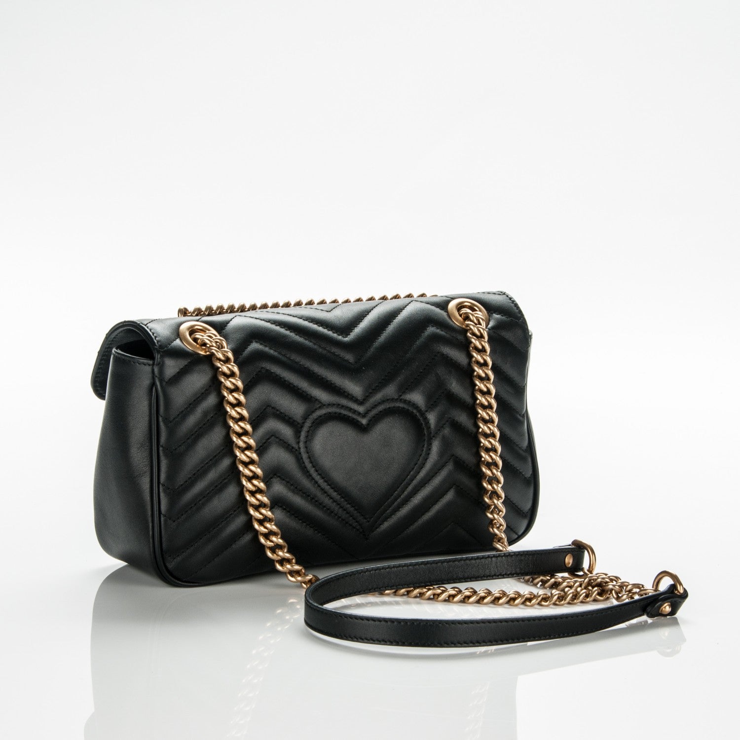 Gucci Calfskin Matelasse Small GG Marmont Shoulder Bag Black 3 of 7