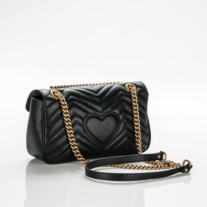 Gucci Calfskin Matelasse Small GG Marmont Shoulder Bag Black 3 of 7