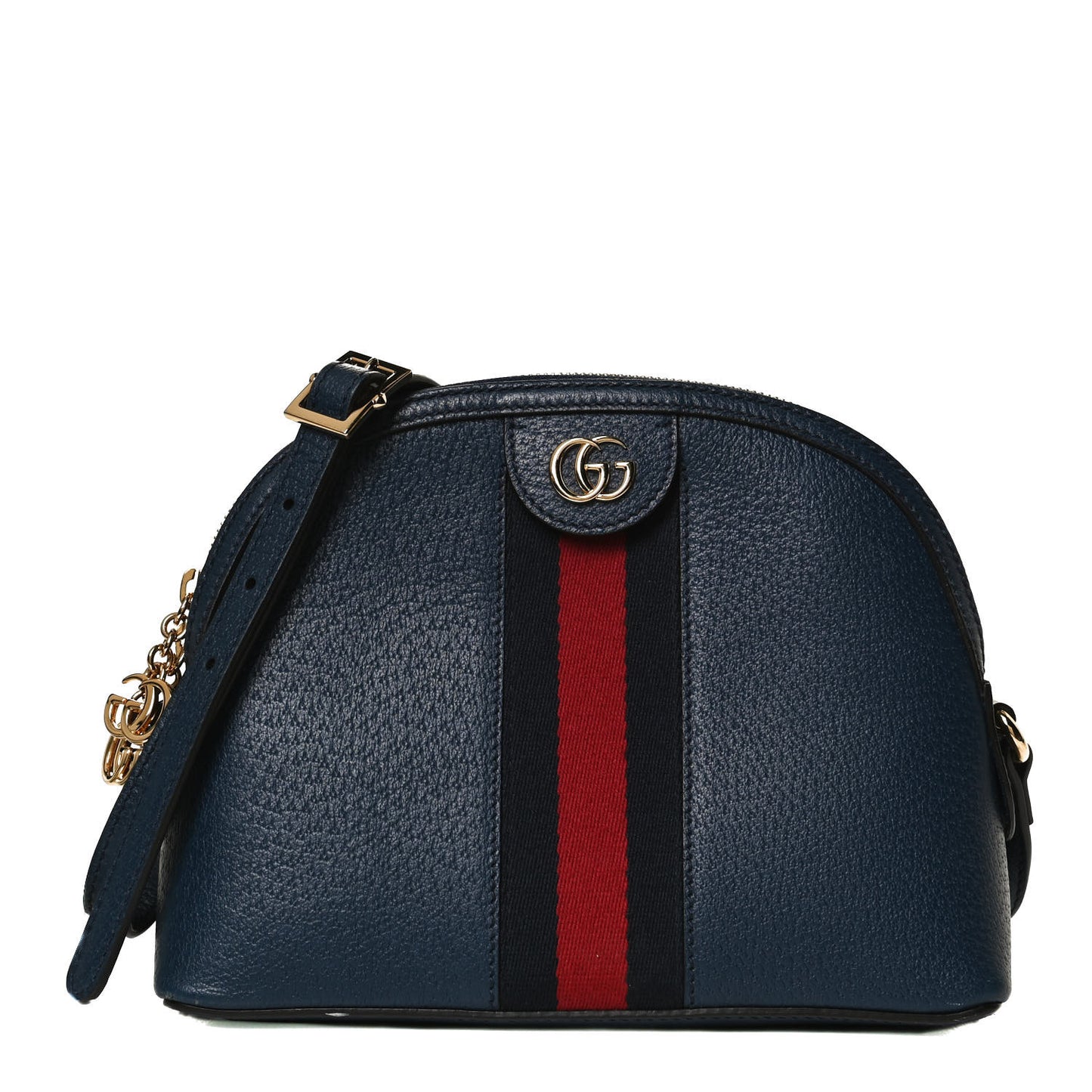 Textured Dollar Calfskin Web Small Ophidia Dome Shoulder Bag Blue Agata
