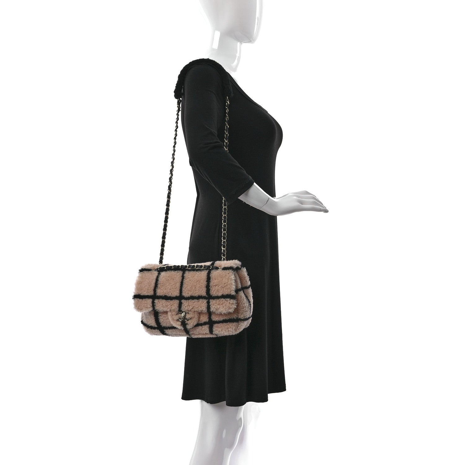 Chanel Shearling Lambskin Large Fluffy Tartan Single Flap Pink Black 2 of 12