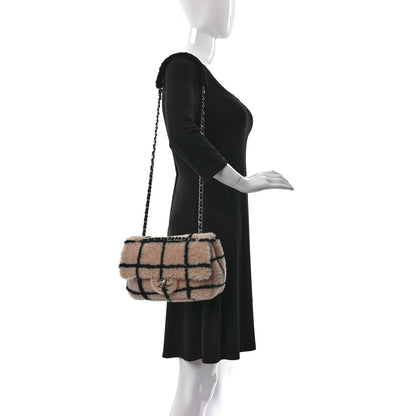 Chanel Shearling Lambskin Large Fluffy Tartan Single Flap Pink Black 2 of 12