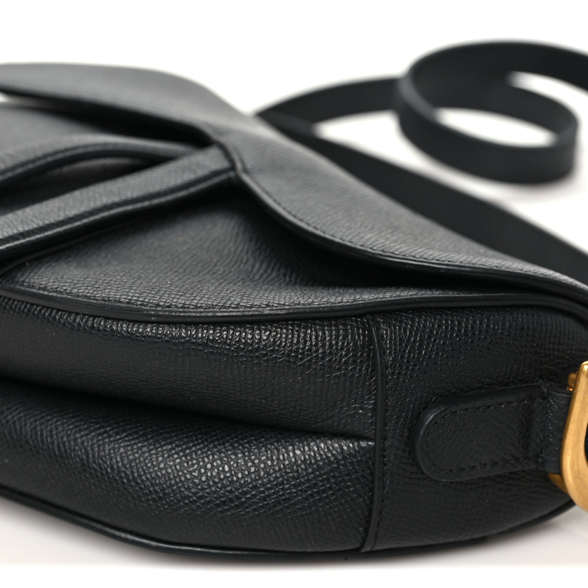 Grained Calfskin Saddle Bag With Strap Black