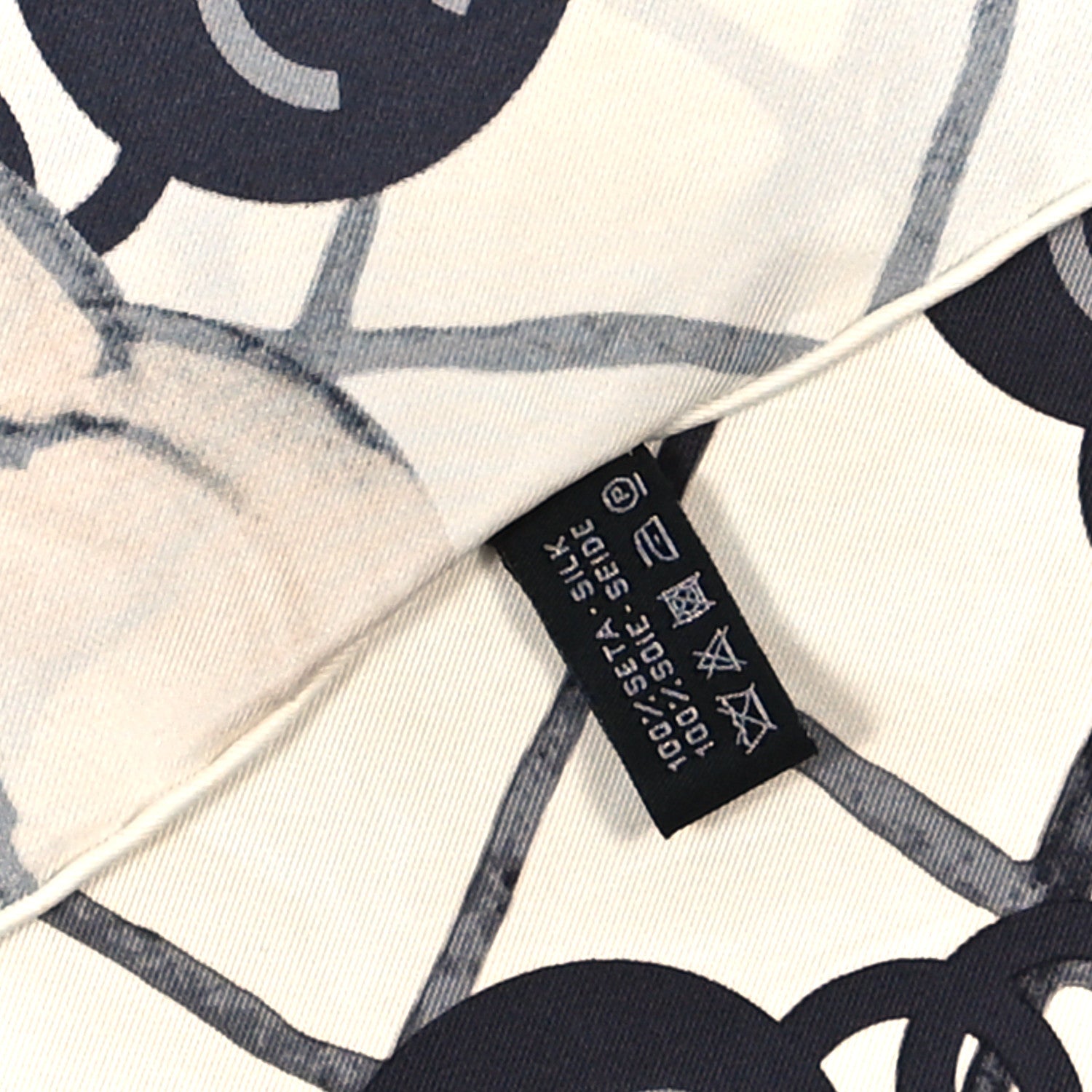 Chanel Silk CC Logo Camellia Scarf White Black 3 of 3