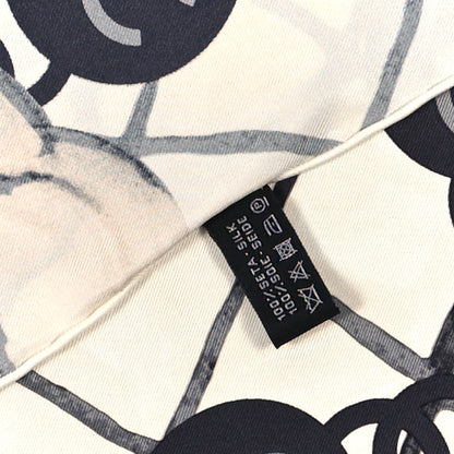 Chanel Silk CC Logo Camellia Scarf White Black 3 of 3