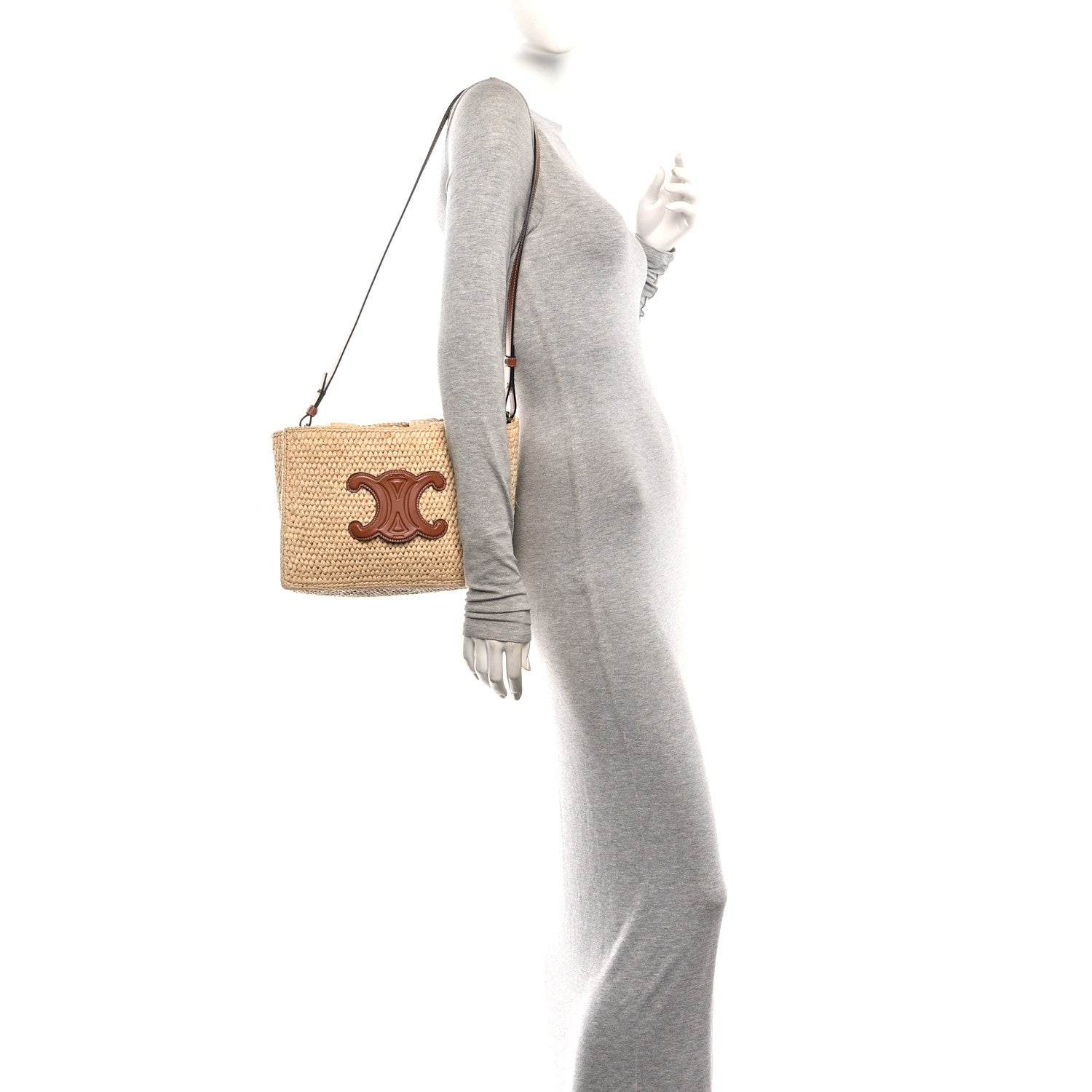 Celine Raffia Calfskin Triomphe Small Cabas Thais Tan 2 of 11