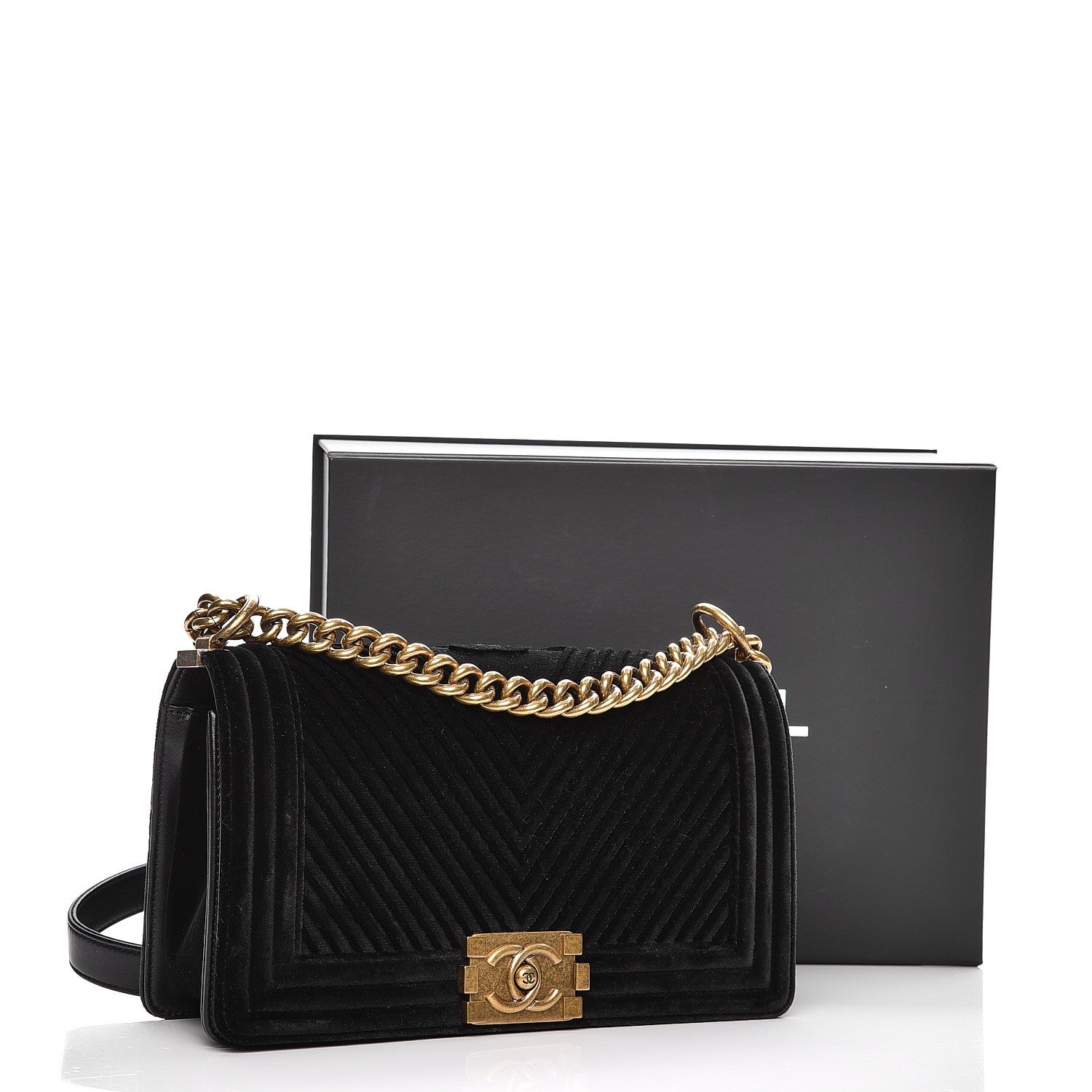 Chanel Velvet Chevron Medium Boy Flap Black 11 of 11