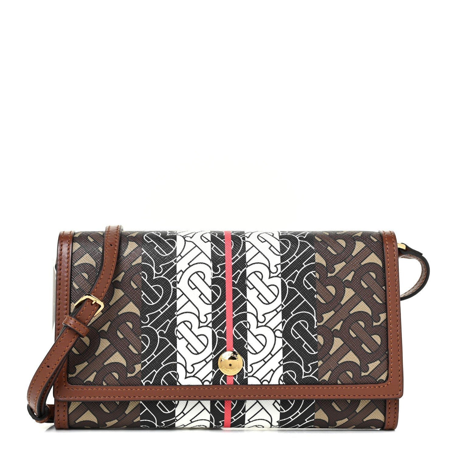 Burberry E-Canvas Monogram Stripe Hannah Wallet Bridle Brown 1 of 12