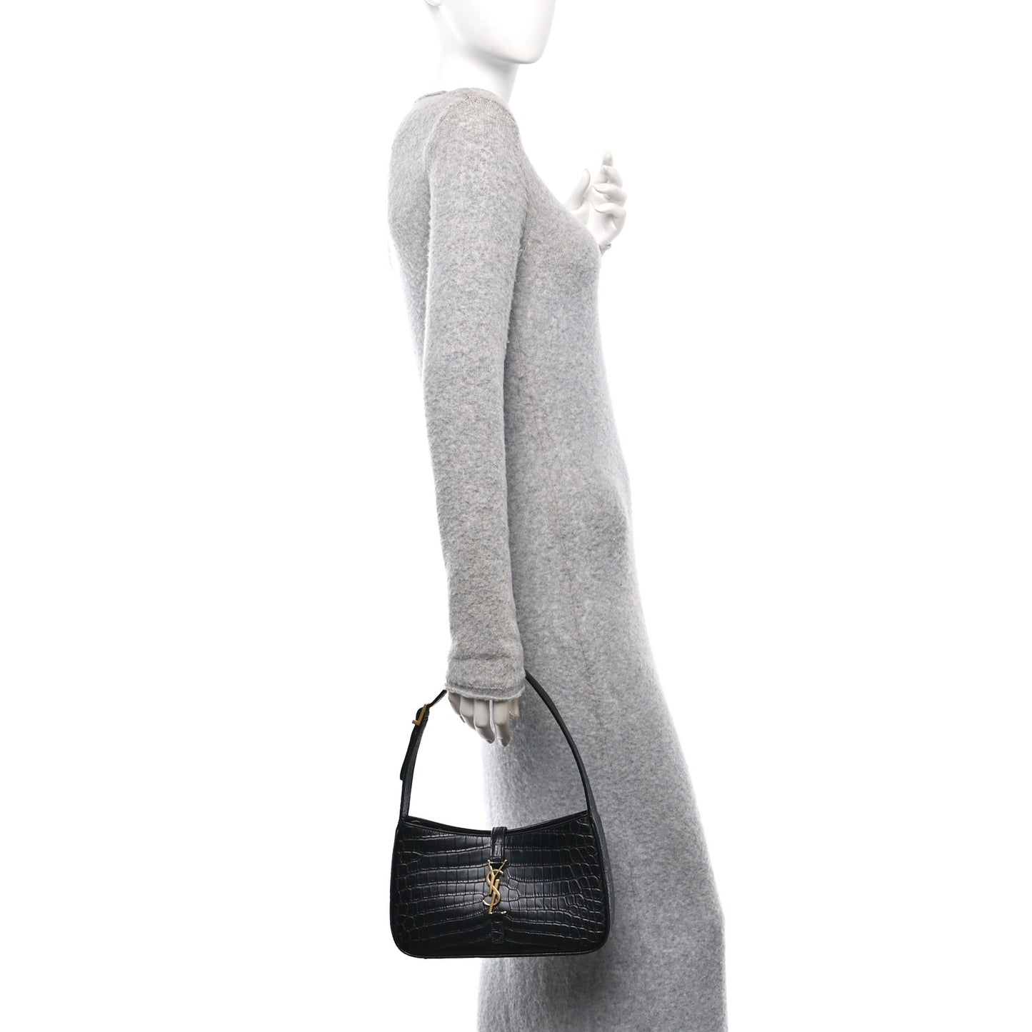 Calfskin Crocodile Embossed Le 5 A 7 Hobo Black