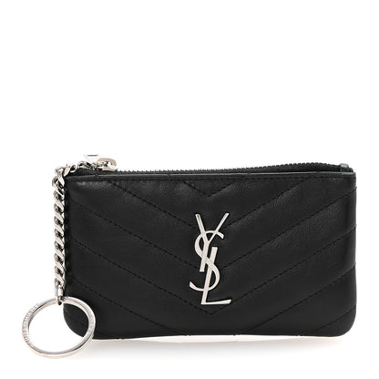 Saint Laurent Calfskin Matelasse Monogram Key Pouch Black 1 of 8