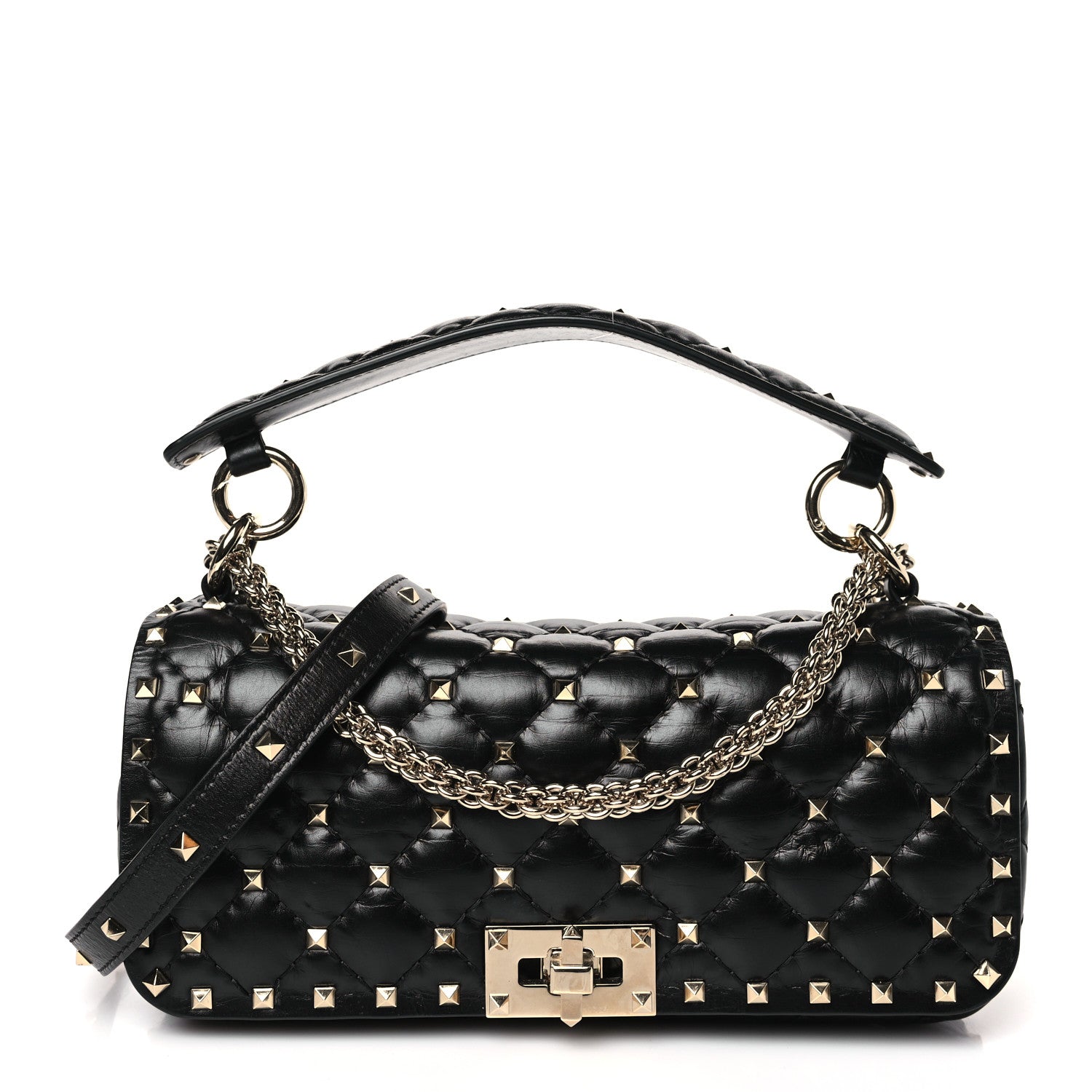 Valentino Garavani Calfskin Rockstud Spike Convertible Shoulder Bag Black 1 of 8