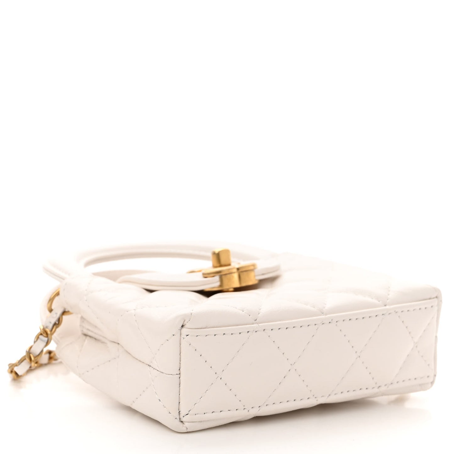 Shiny Aged Calfskin Quilted Mini Nano Kelly Shopper White