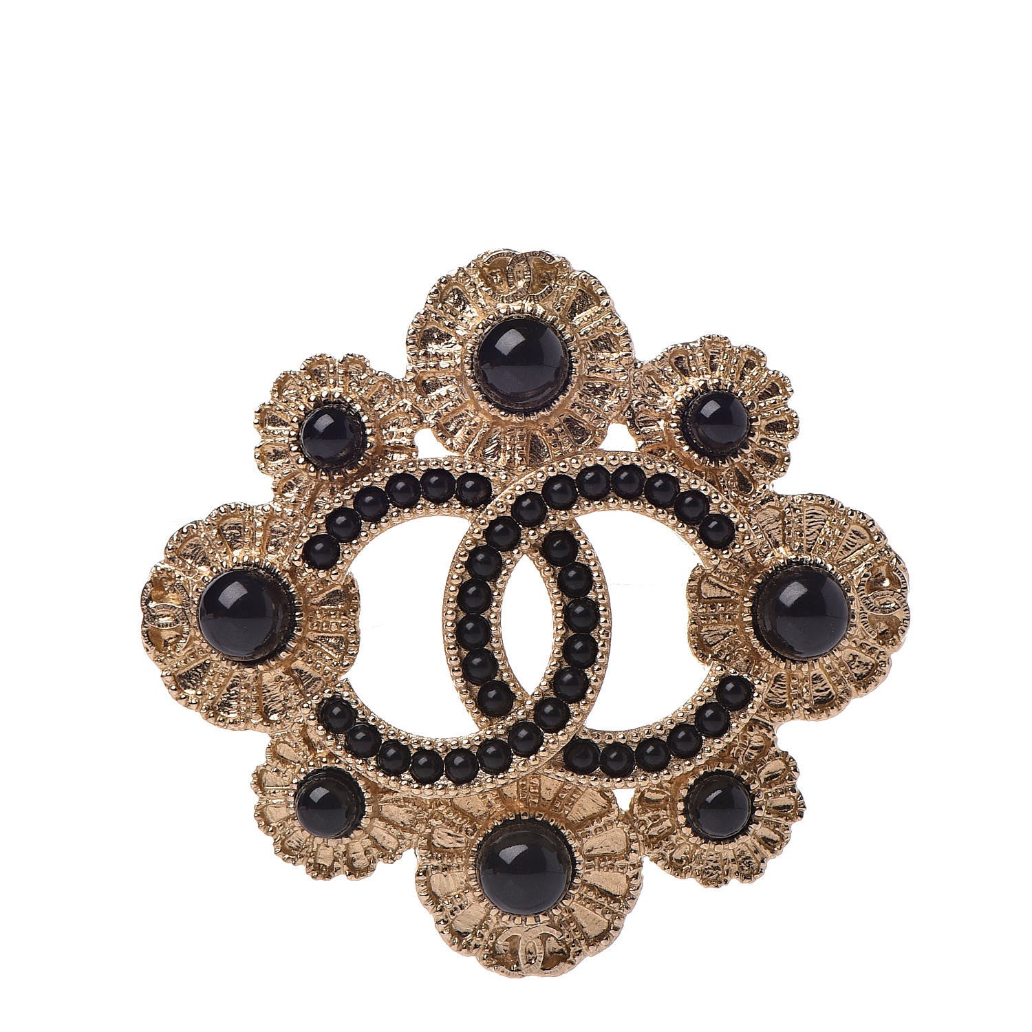Chanel CC Paris Rome Brooch Black Gold 1 of 4