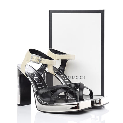 Gucci Calfskin Colorblock Crystal Buckle Platform Sandals 40.5 Silver 12 of 12