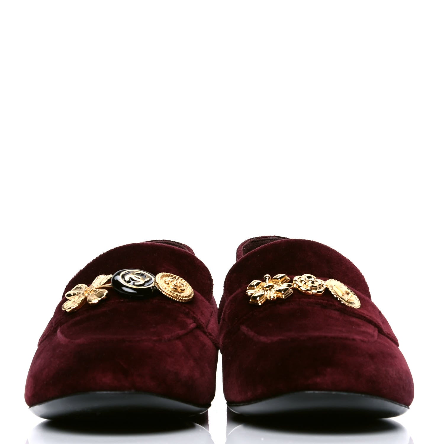 Chanel Velvet Moccasin Loafers 38.5 Burgundy 2 of 4