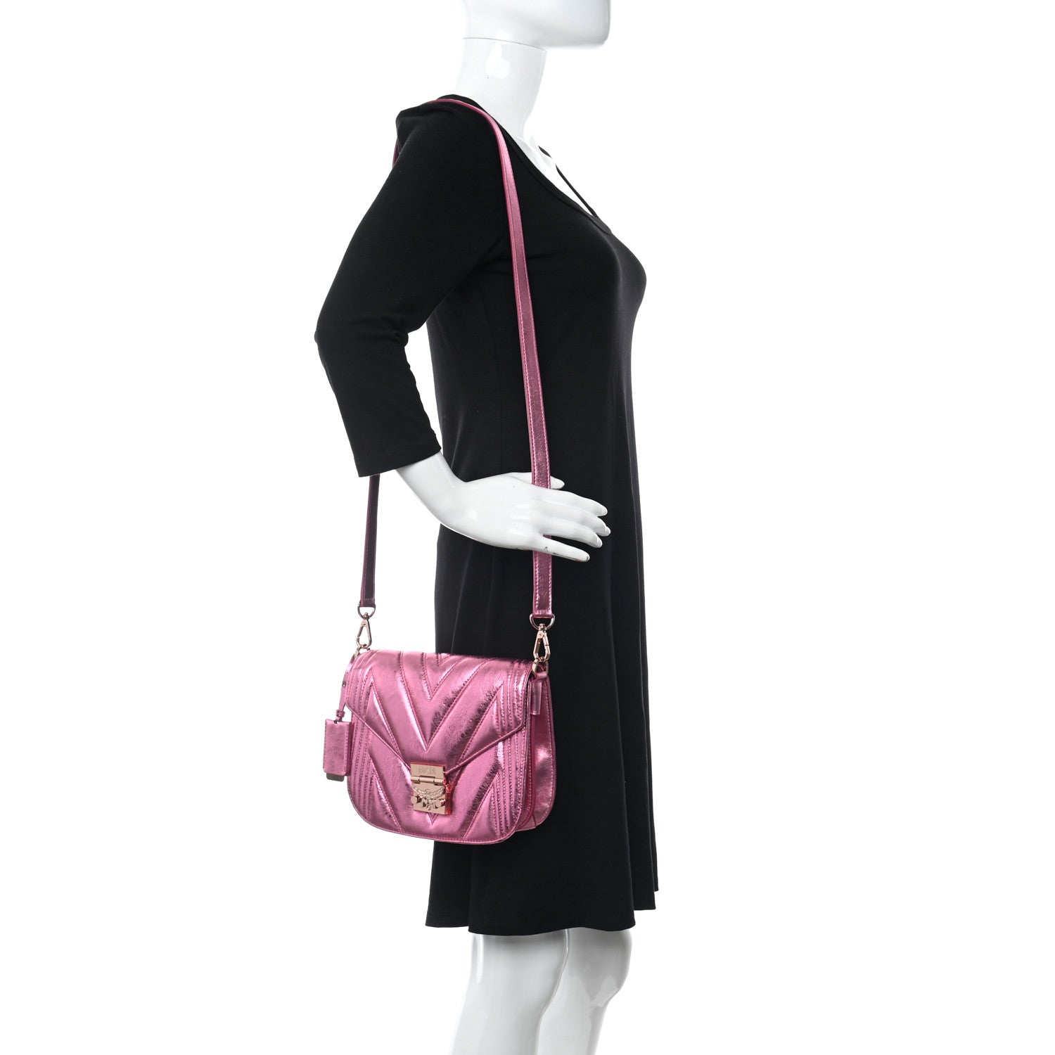 MCM Metallic Calfskin Quilted Patricia Crossbody Bag Viva Lila 2 of 12