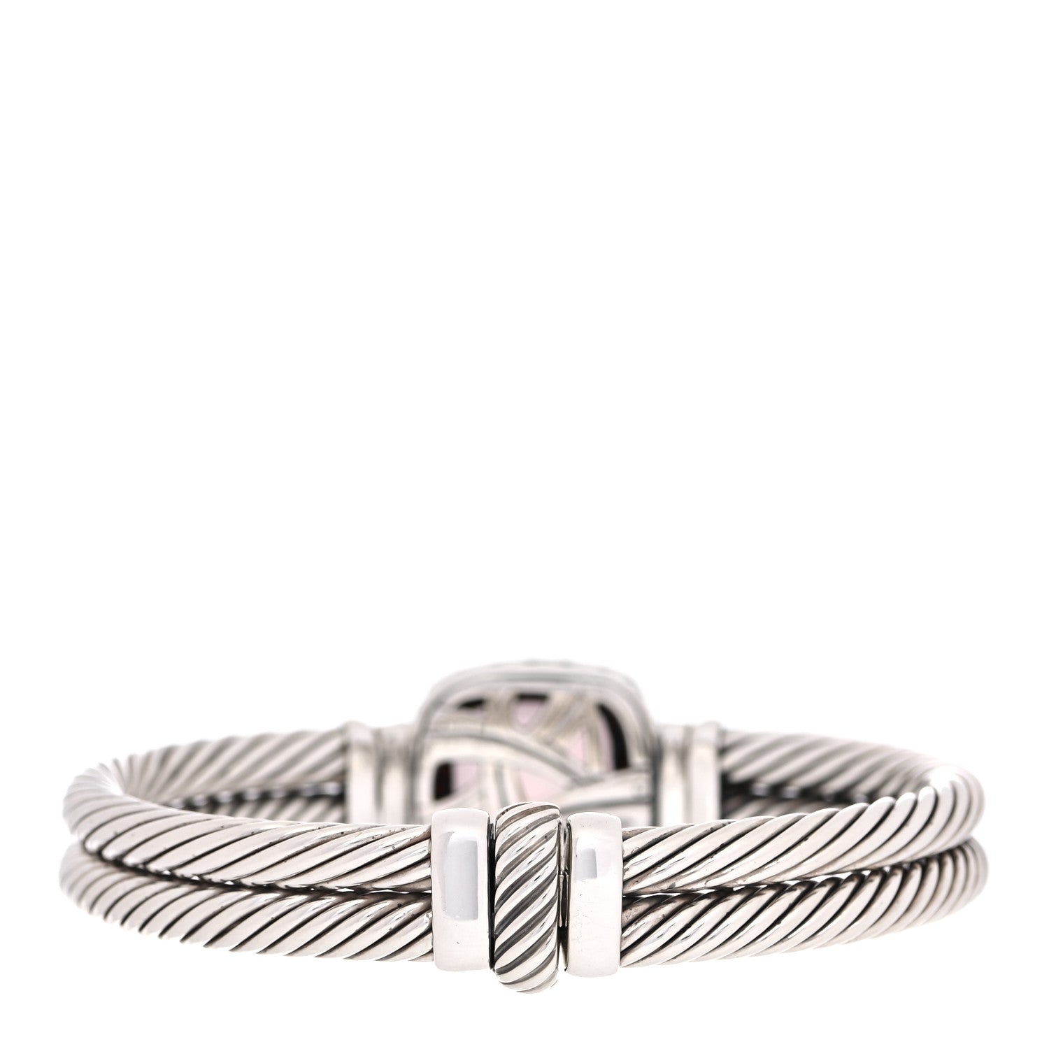 David Yurman Sterling Silver Diamond Rose Quartz 14mm Albion Cable Bracelet 3 of 5