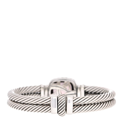 David Yurman Sterling Silver Diamond Rose Quartz 14mm Albion Cable Bracelet 3 of 5