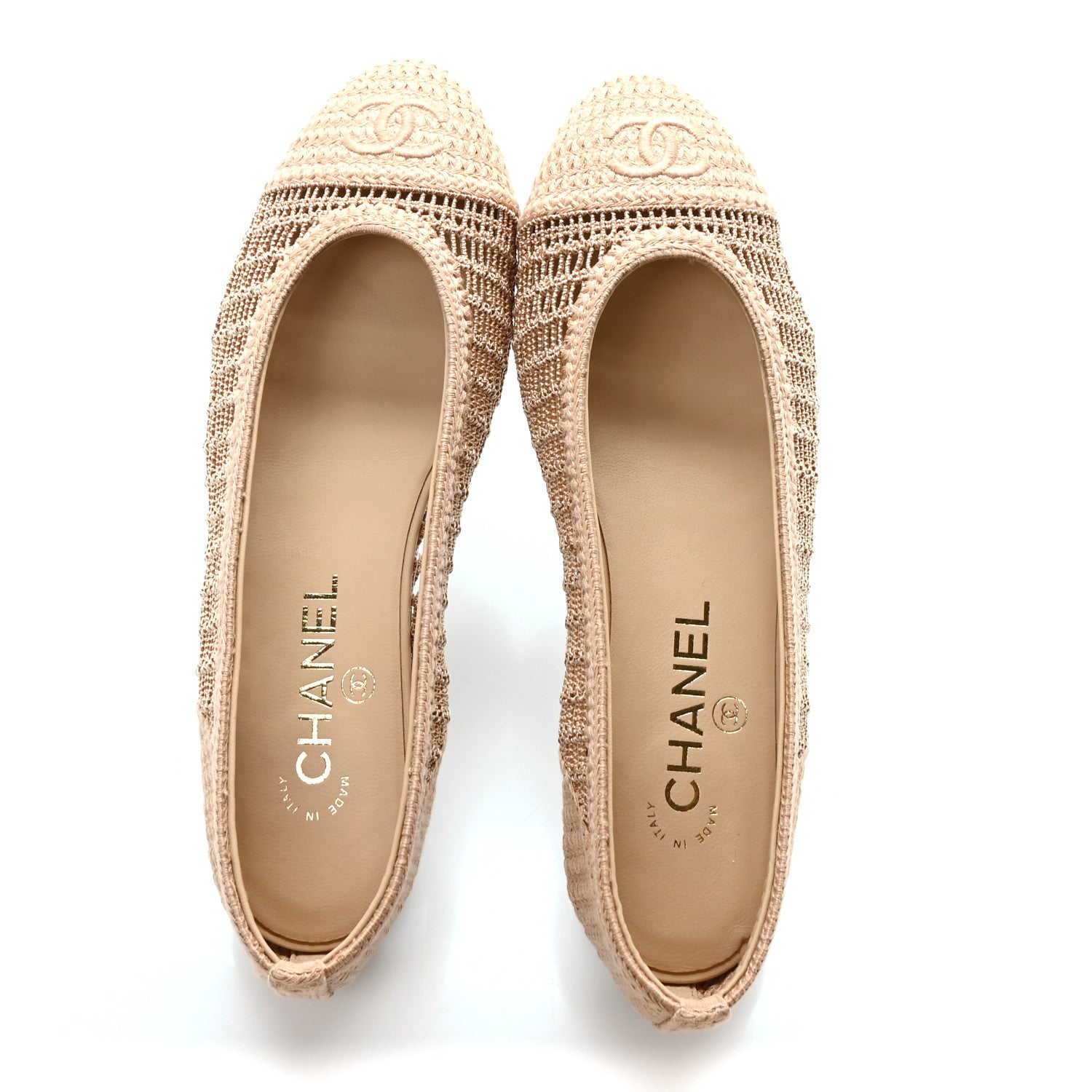Chanel Raffia Cap Toe Ballerina Flats 37.5 Dark Beige 2 of 8