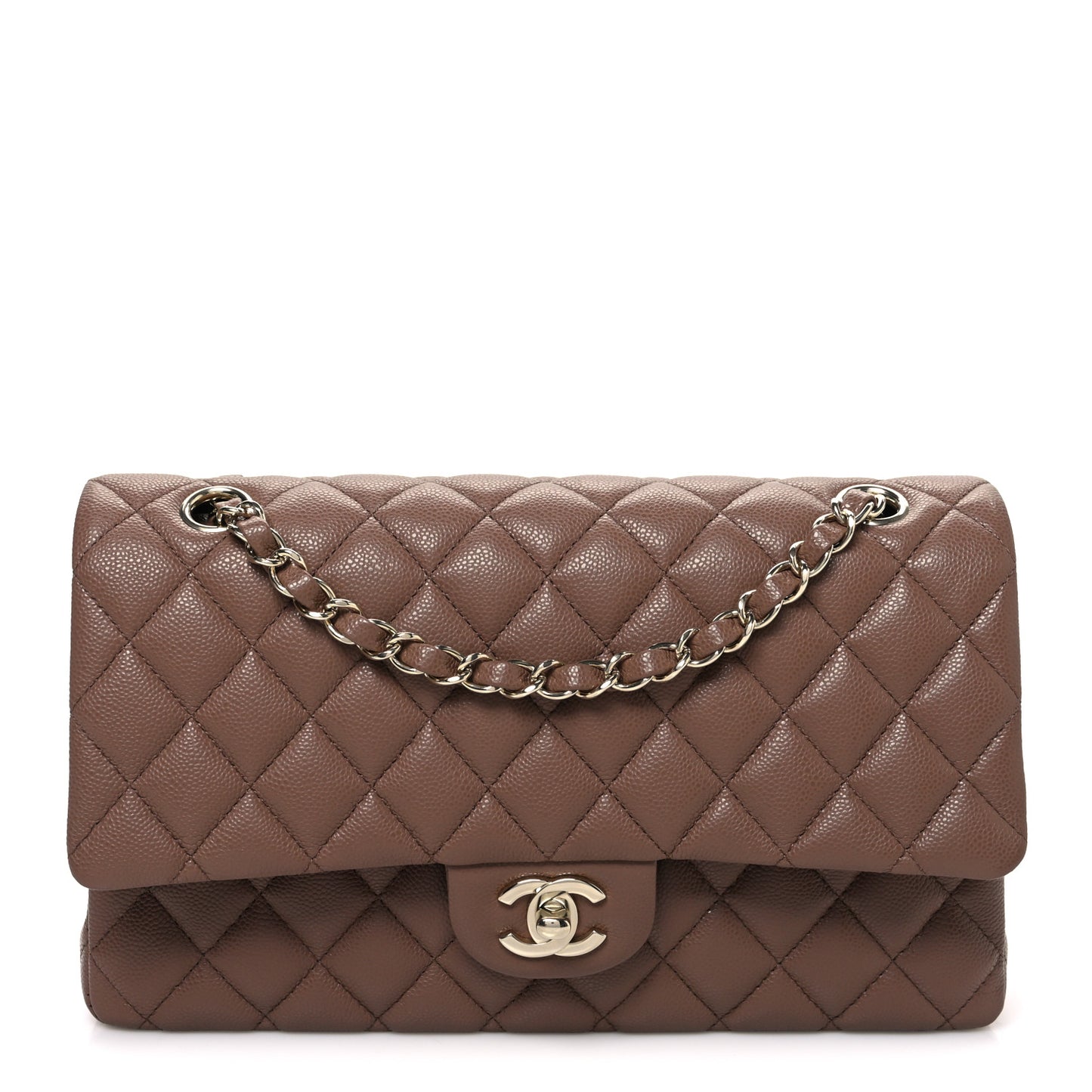 Caviar Quilted Medium Double Flap Brown