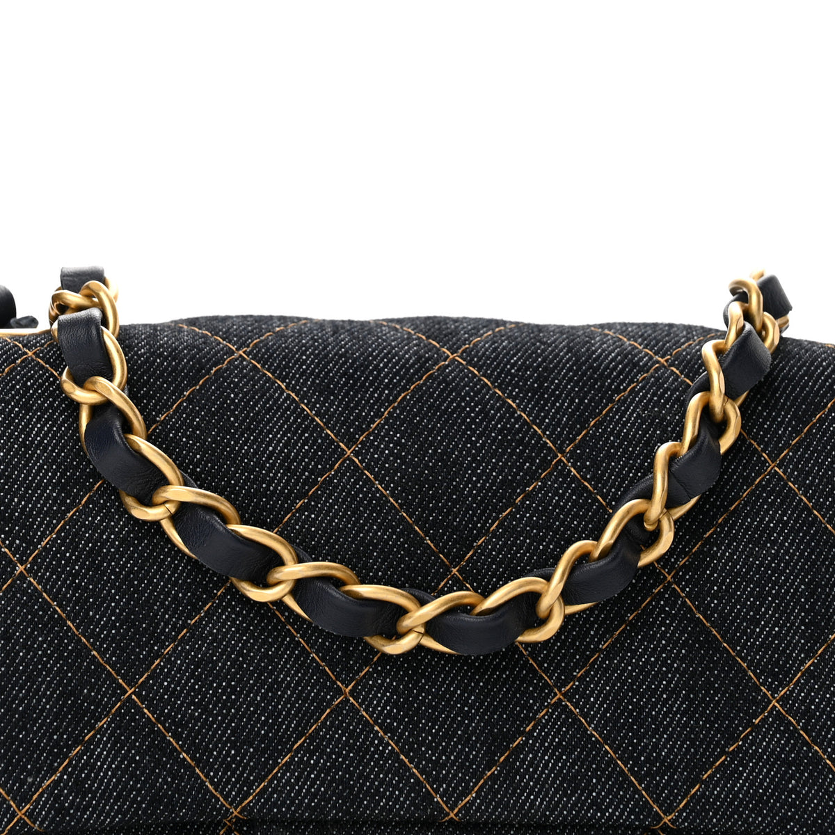 Denim Quilted Mini Rectangular Flap Dark Blue