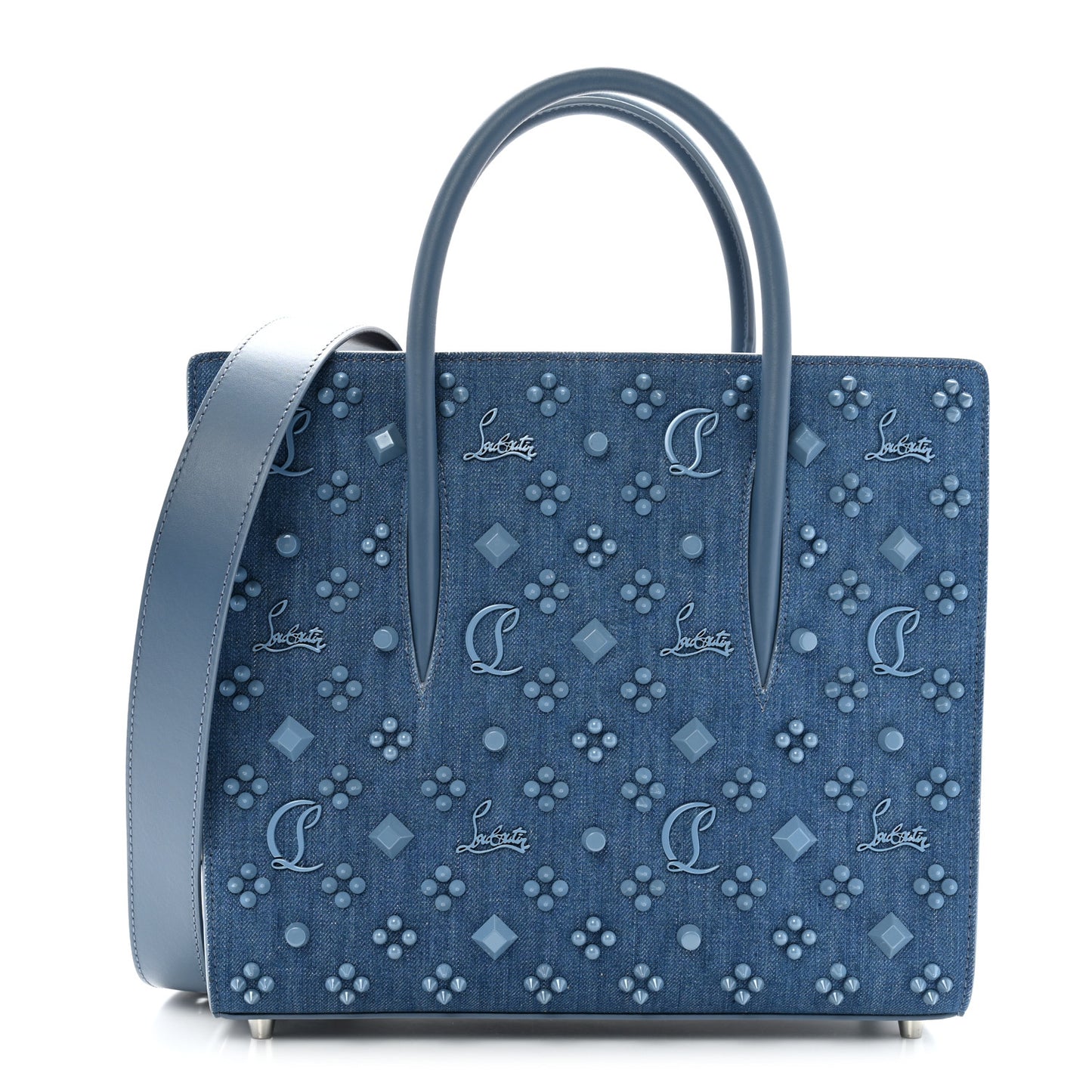 Denim Calfskin Studded Loubinthesky Medium Paloma Blue