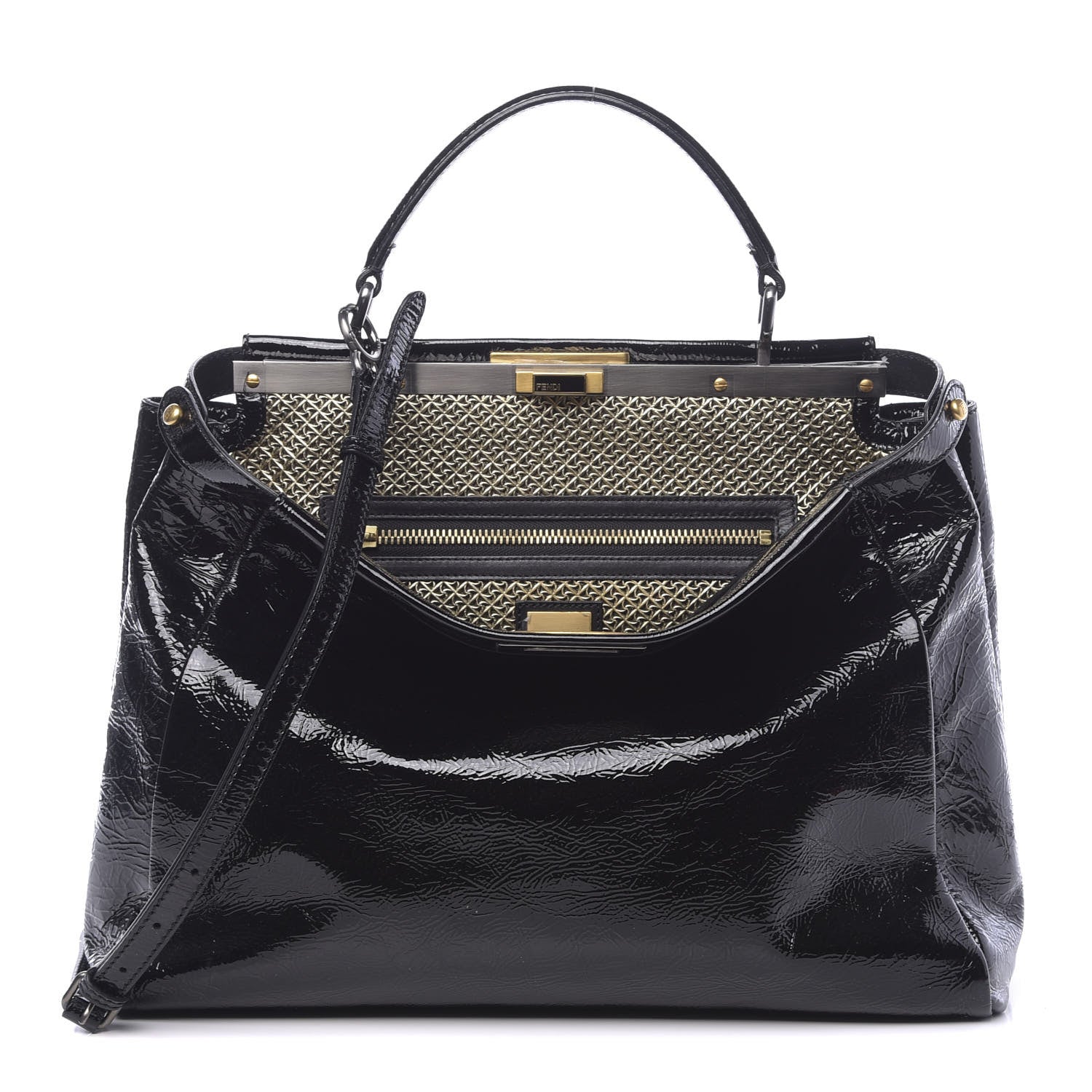 Fendi Patent Large Peekaboo Iconic Satchel Black 1 of 11