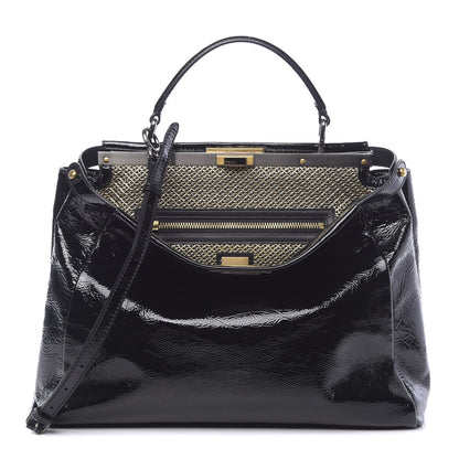 Fendi Patent Large Peekaboo Iconic Satchel Black 1 of 11