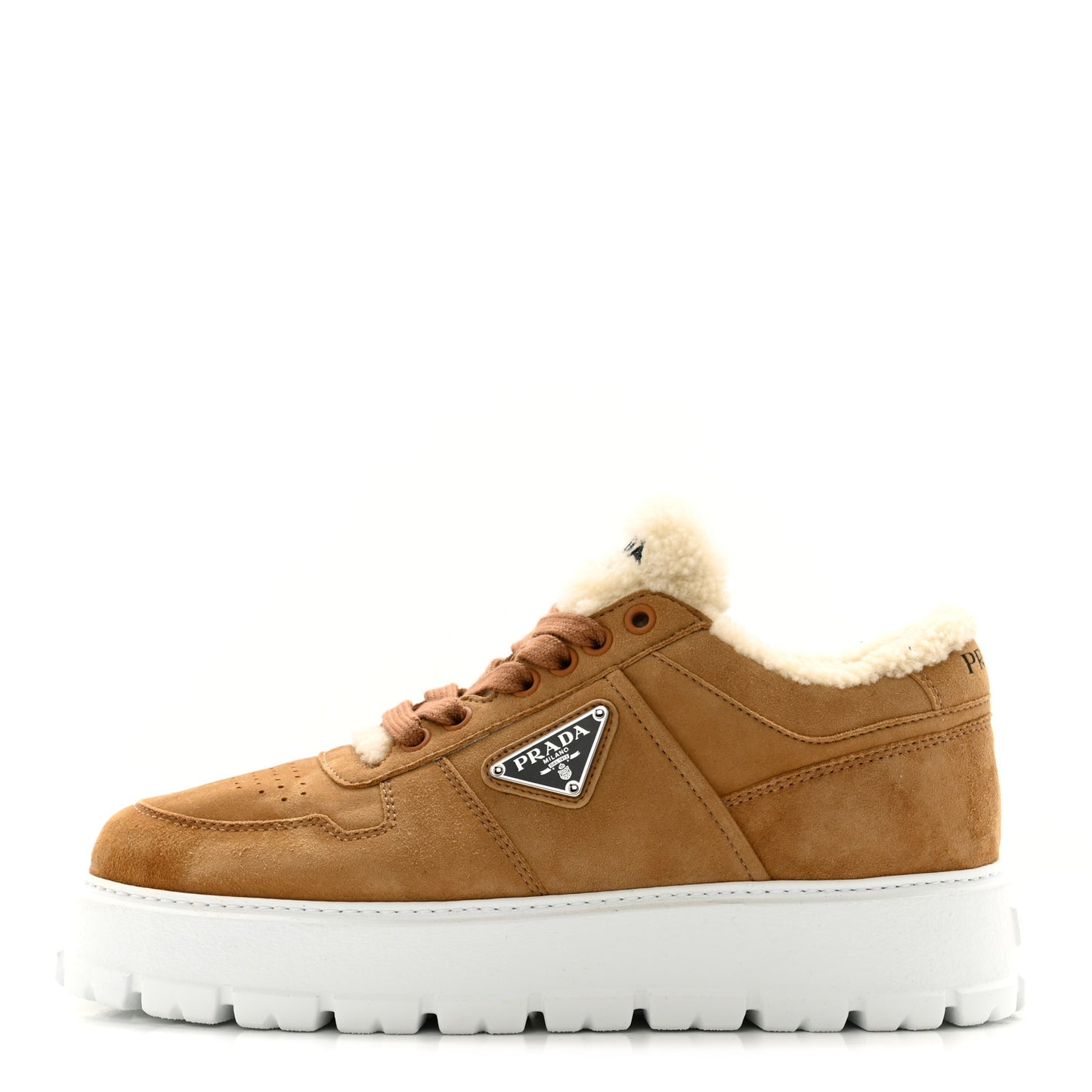 Suede Shearling Triangle Logo Downtown Sneakers 40 Ecru