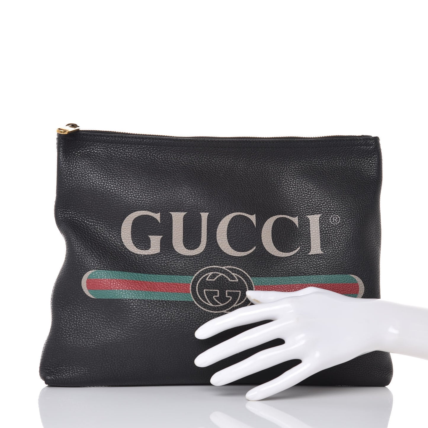 Pebbled Calfskin Medium Logo Portfolio Clutch Black