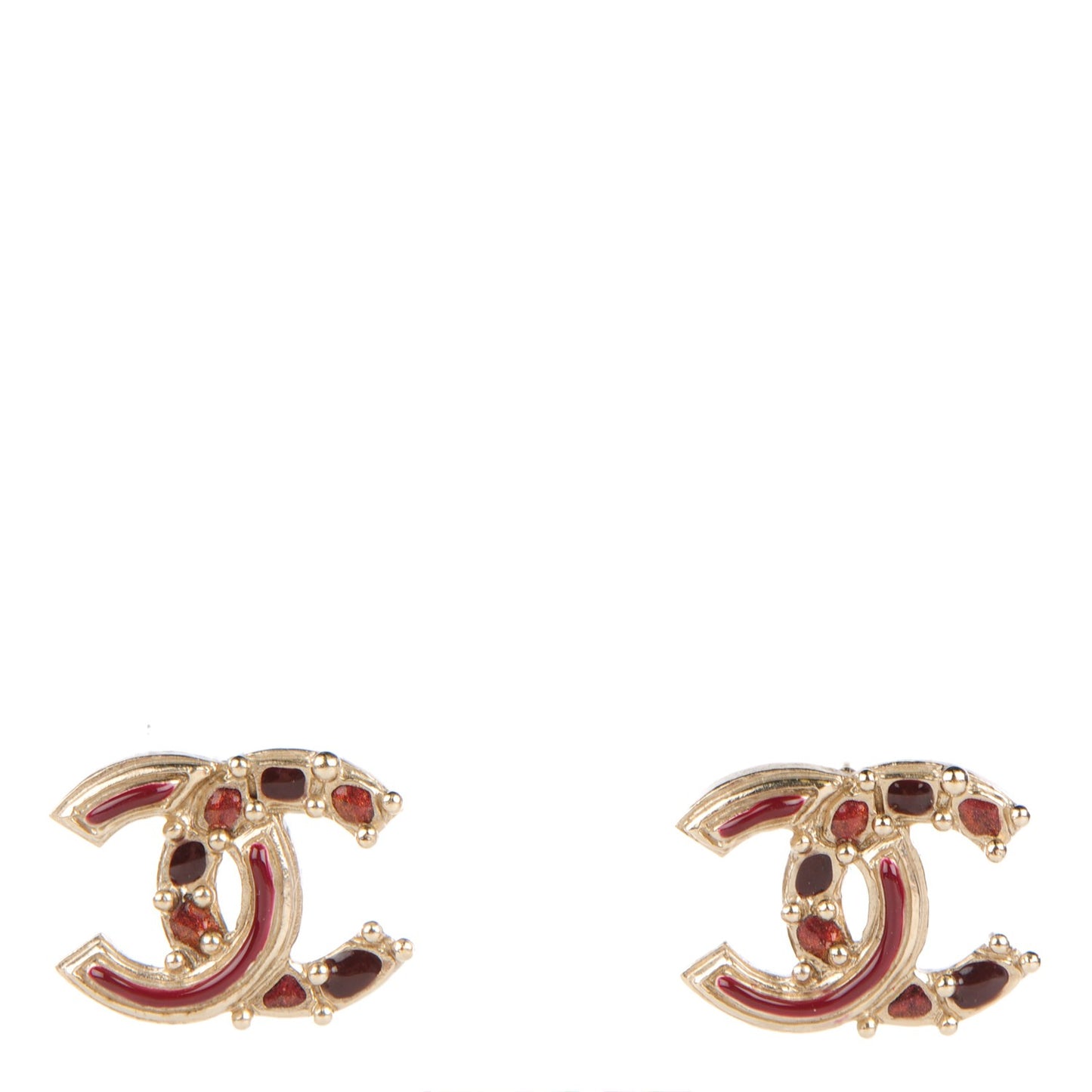 Enamel CC Earrings Burgundy Gold