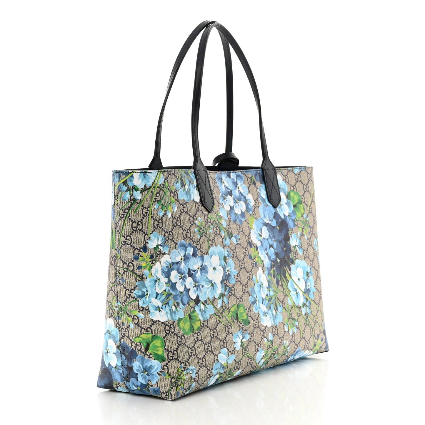 GG Supreme Monogram Blooms Medium Reversible Tote Beige Blue Navy
