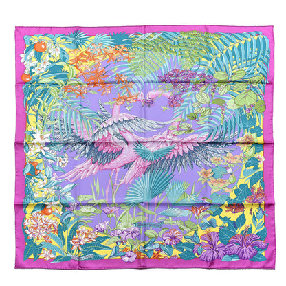 Hermes Silk Flamingo Party Scarf 90 Cyclamen Mauve Vert 1 of 8