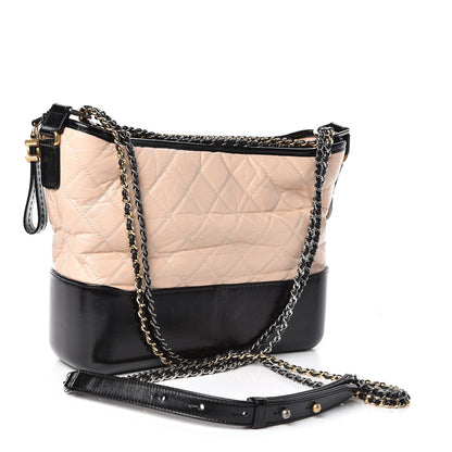 Chanel Aged Calfskin Quilted Medium Gabrielle Hobo Beige Black 3 of 10