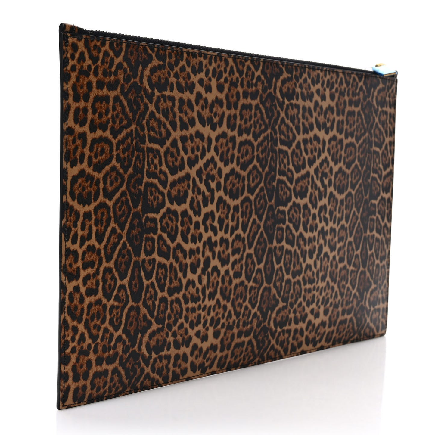 Calfskin Leopard Printed Medium Zip Clutch