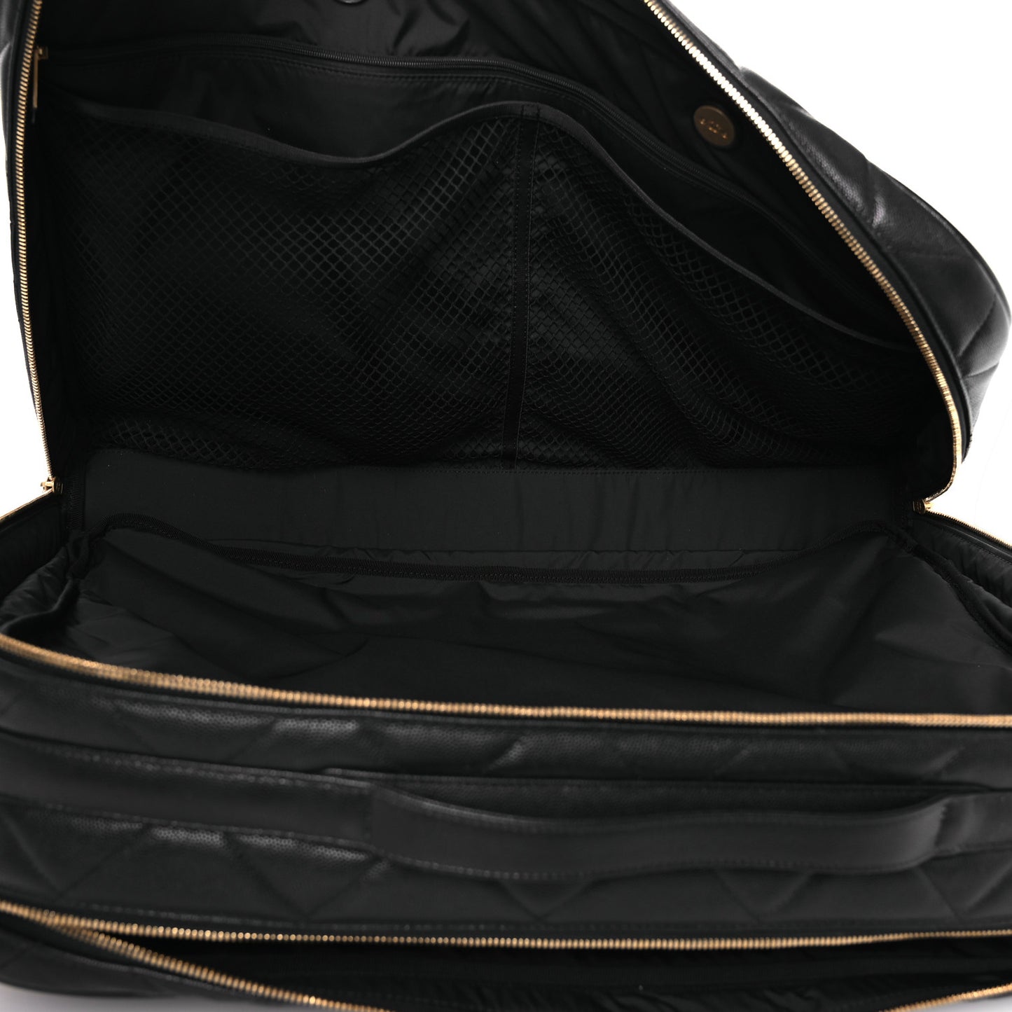 Shiny Grained Calfskin Quilted Large Travel Bowling Bag Black