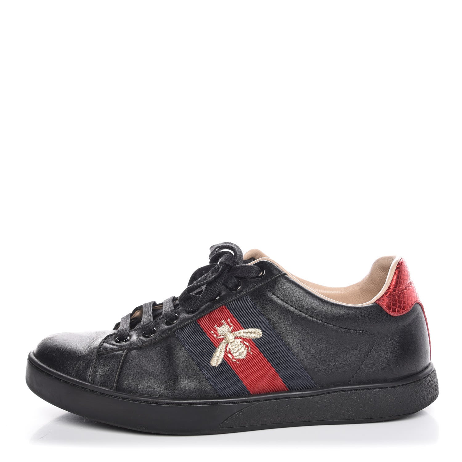 Gucci Calfskin Ayers Web Bee Embroidered Ace Sneakers 38 Black 1 of 19