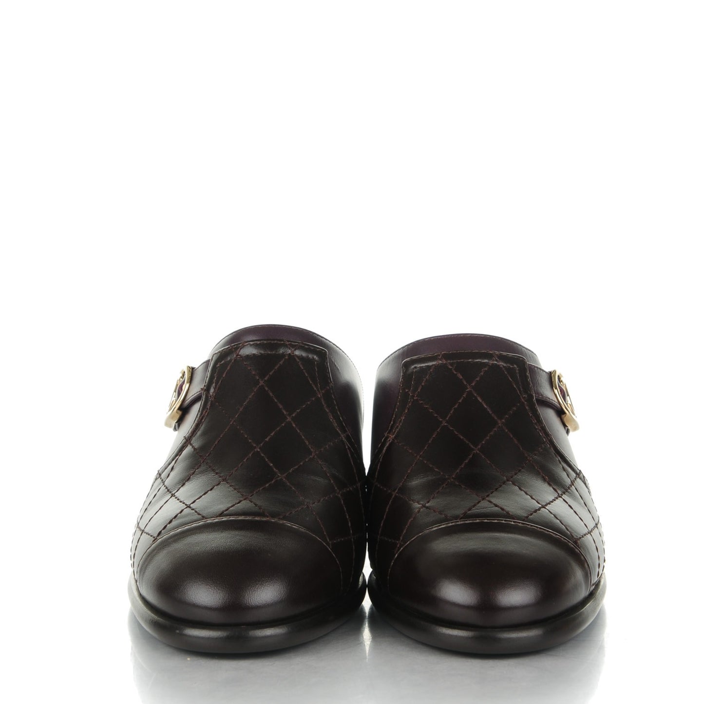 Calfskin Quilted CC Mules 36 Burgundy Brown