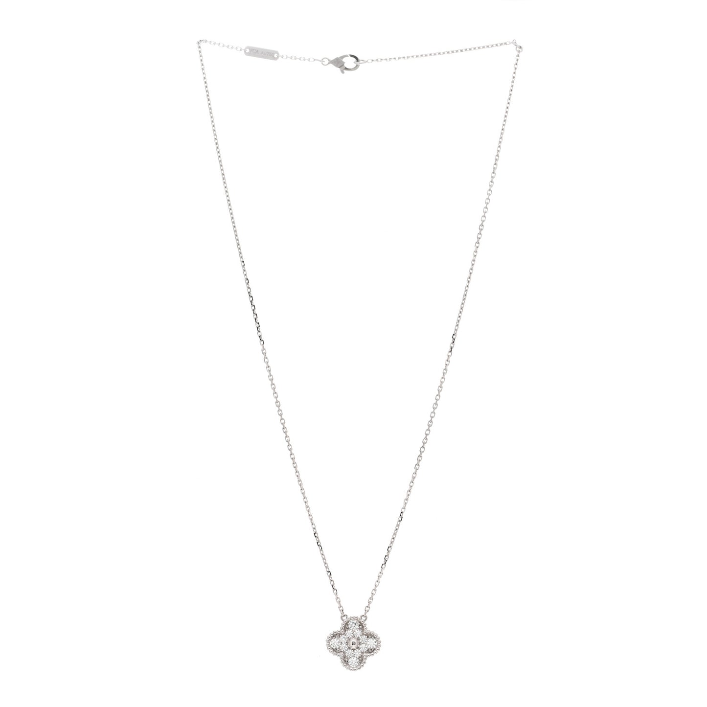 18K White Gold Diamond Vintage Alhambra Pendant Necklace