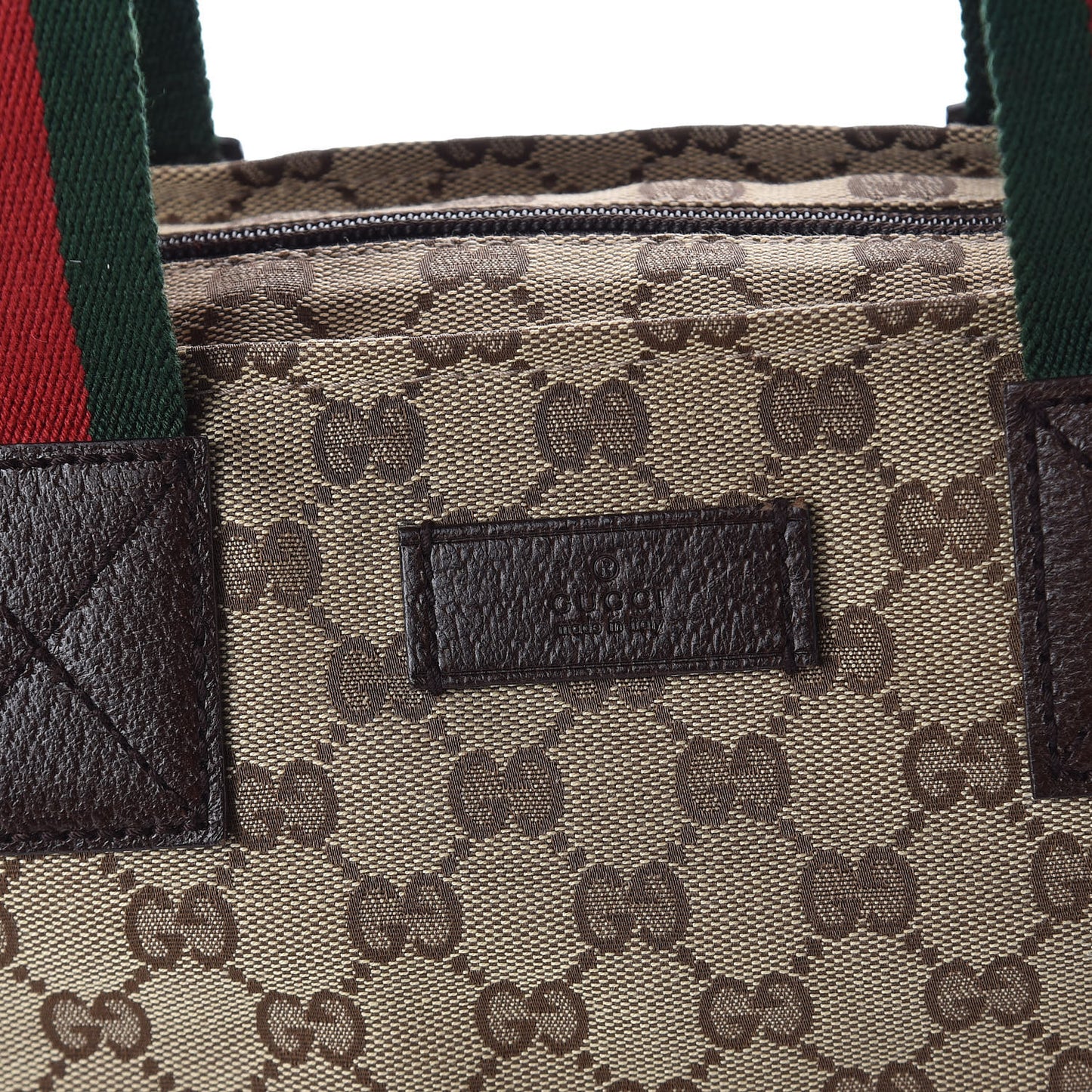 GG Monogram Medium Web Handle Bucket Tote Dark Brown