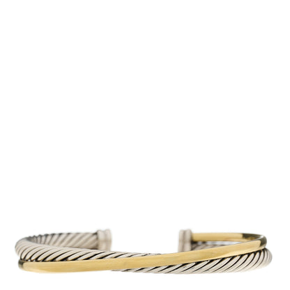 David Yurman Sterling Silver 18K Yellow Gold 5mm Crossover Cuff Bracelet 1 of 3