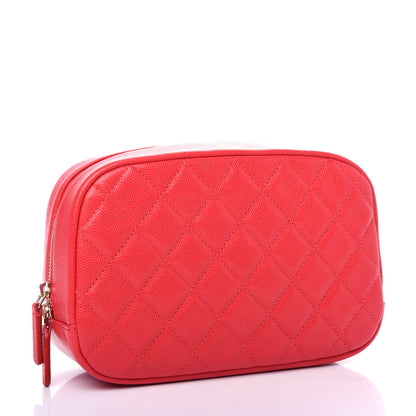Chanel Caviar Quilted Medium Curvy Pouch Cosmetic Case Red 3 of 8